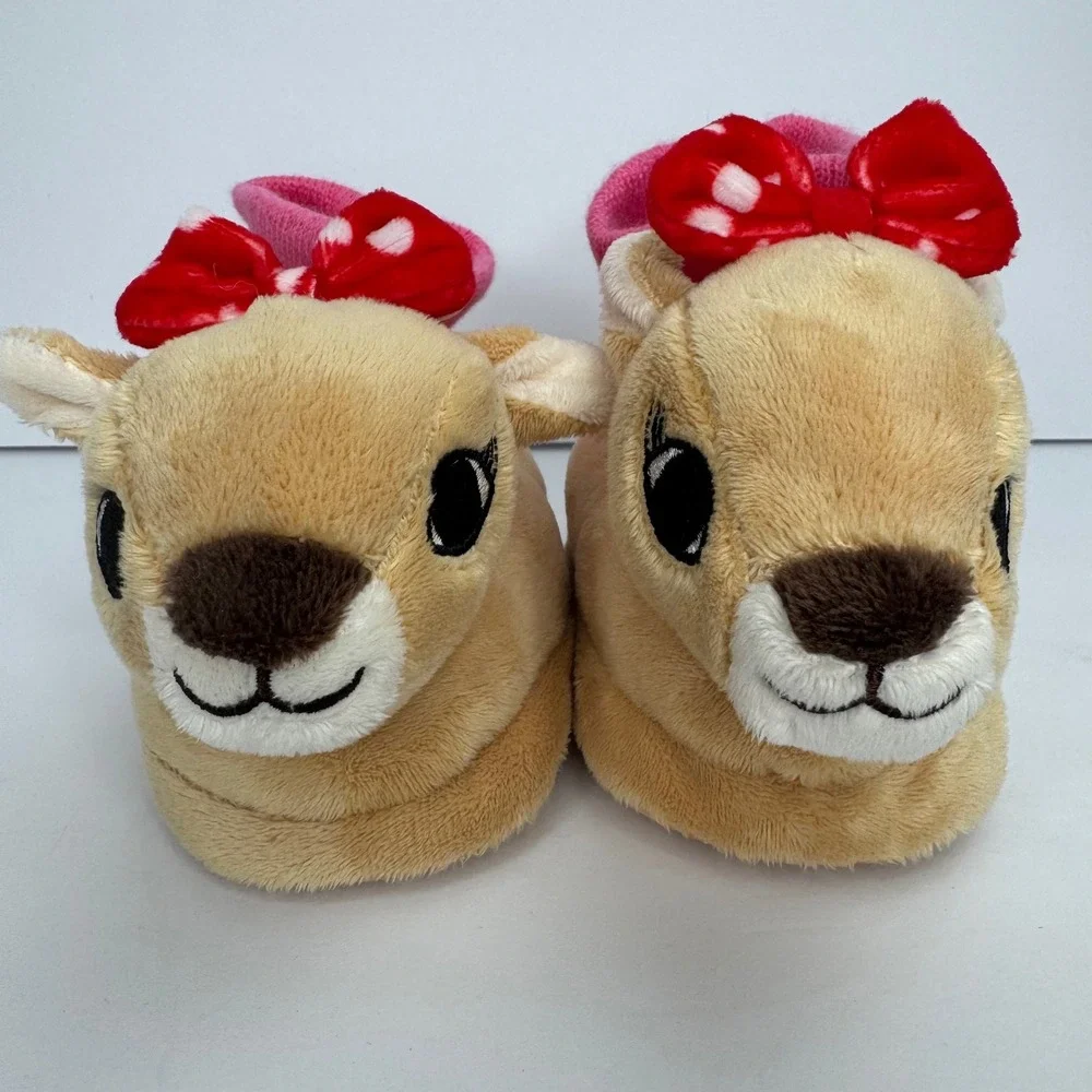 Toddler Girl Size 7-8 Holiday Christmas Gift Cozy Reindeer Rudolph Slippers Bows